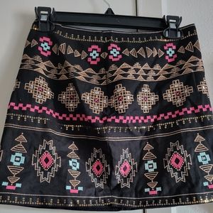 Miami Mini Skirt, Sz S. Blk w vibrant colors of pink, aqua, gold, + gold sequins